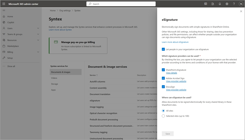 Screenshot showing the Edit signature providers panel.