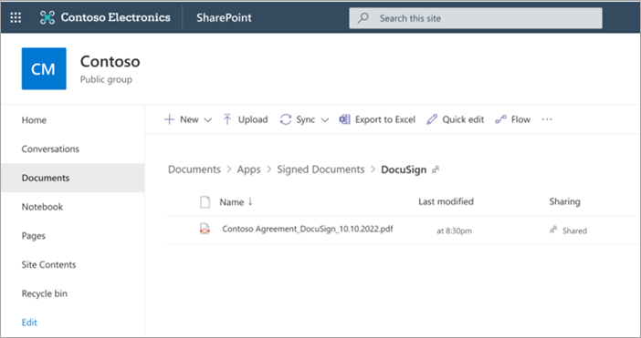 Screenshot showing a signed document in a provider-specific folder.