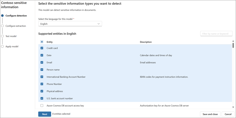 Screenshot of the Configure detection page.