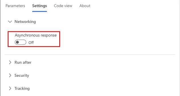 Screenshot of the Asynchronous response flow setting.