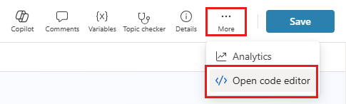 Screenshot of how to open the code editor for a topic.