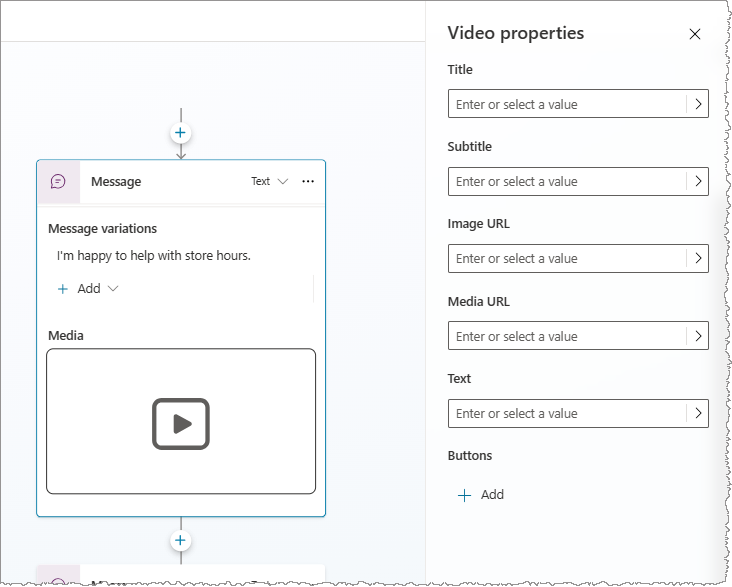 Screenshot of a Message node with a video card.