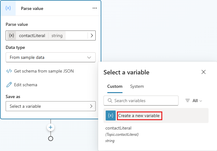 Screenshot showing selection of a target variable for a parsed value.