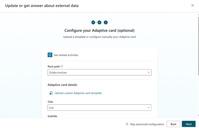 Configure adaptive card