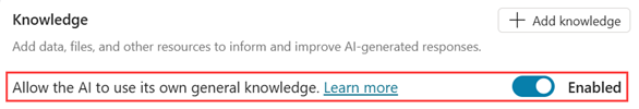 Screenshot of the Allow the AI to use its own general knowledge setting.