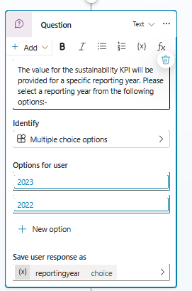 Screenshot of configuring a Question node with multiple choice options.