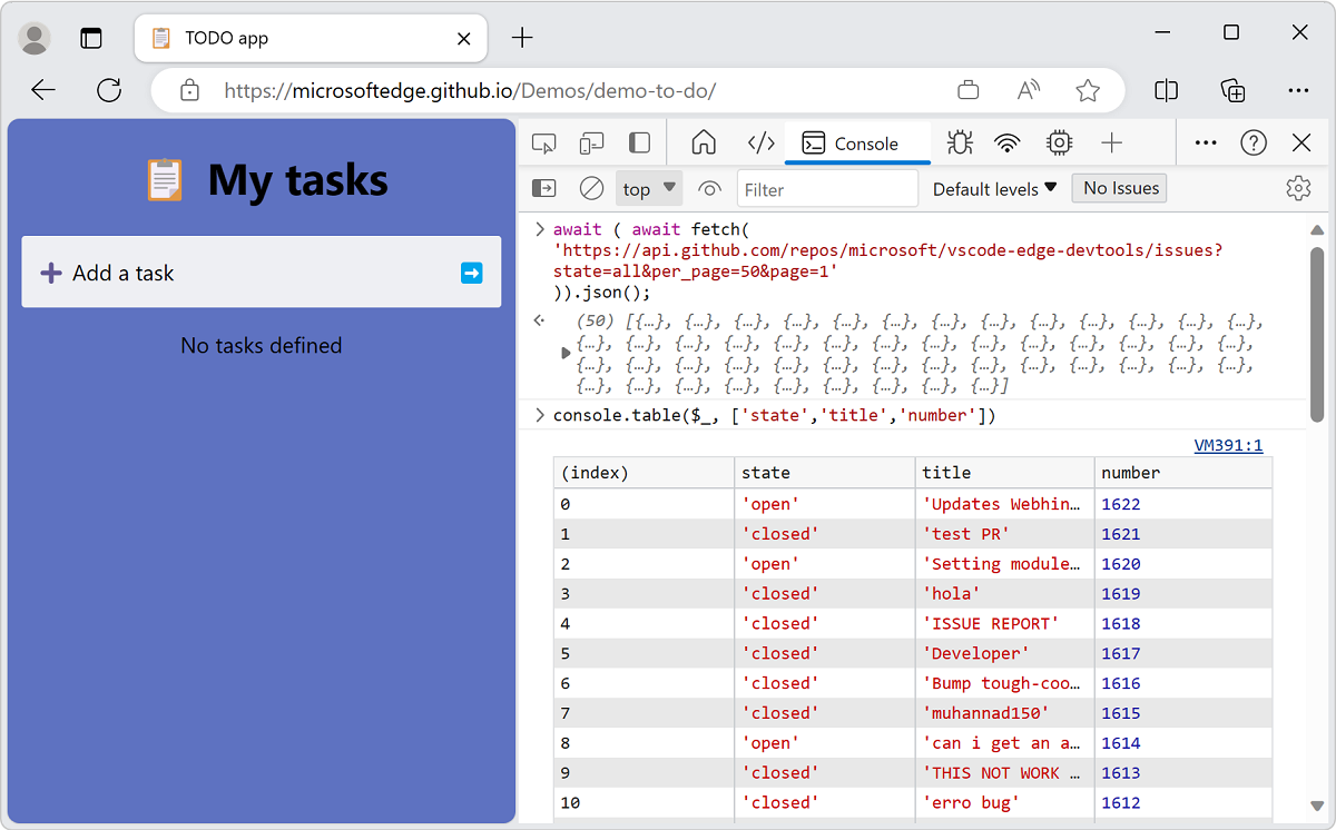 Displaying the last result in a human-readable format using 'console.table'