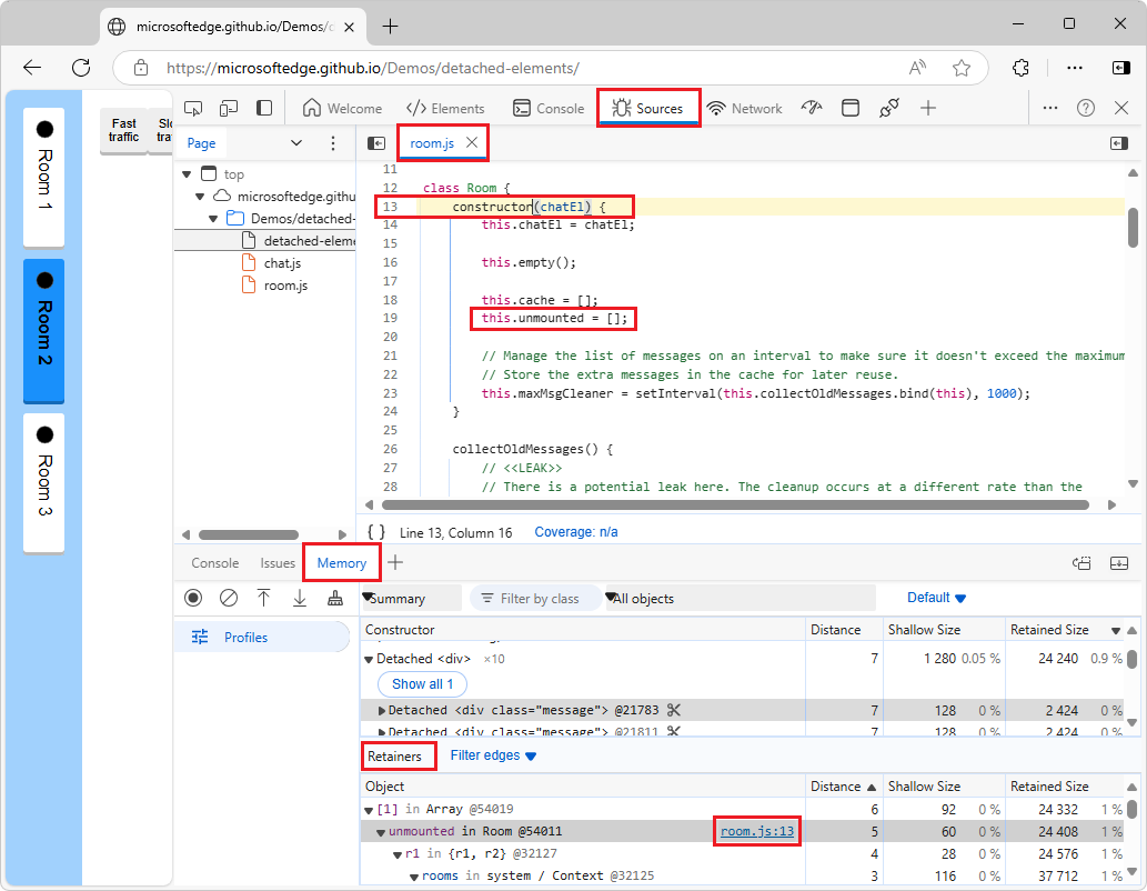 Line 13 in room.js: the Room constructor