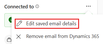 Screenshot of the Connected to card in the Copilot for Sales side pane, showing the More actions menu with the edit option highlighted.