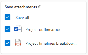 Screenshot of the Save attachments option in the Copilot for Sales side pane.