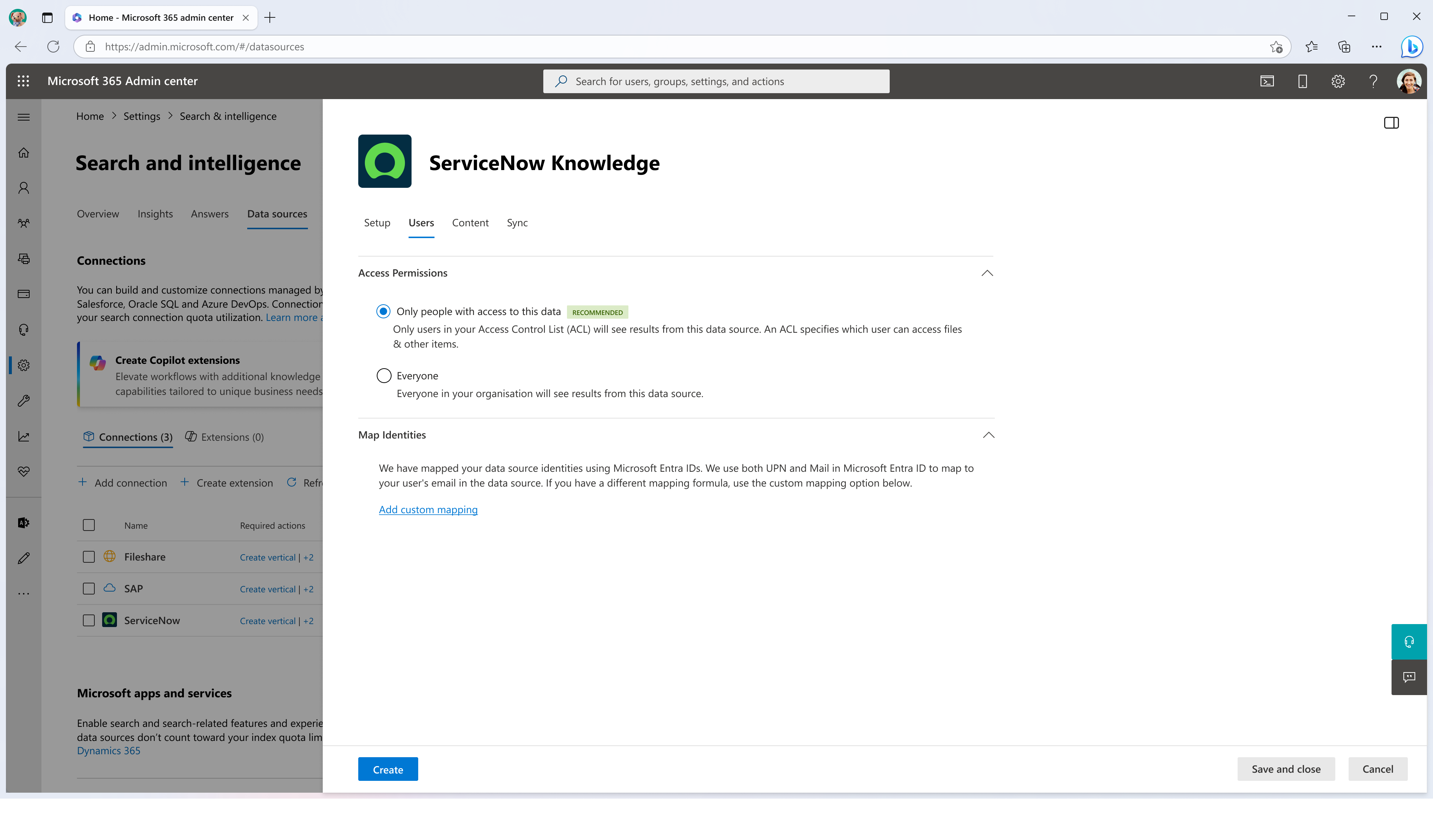 Screenshot that shows Users tab where you can configure access permissions and user mapping rules