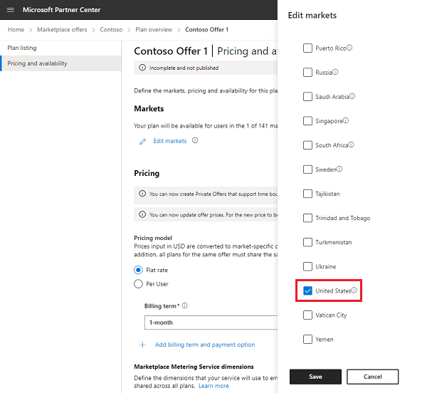 Screenshot shows the user can select United States region.