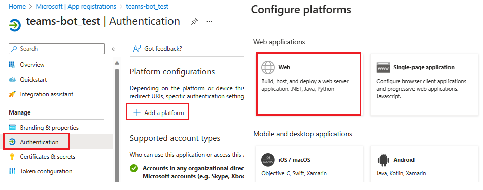 Screenshot shows the selection of web authentication.