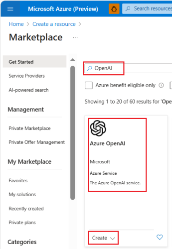 Screenshot shows the Azure open AI in Azure portal.