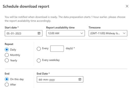 Screenshot of scheduling options.