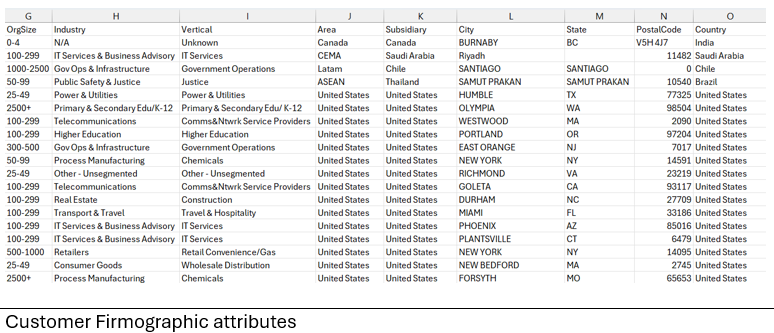 Screenshot of the Firmographics data.