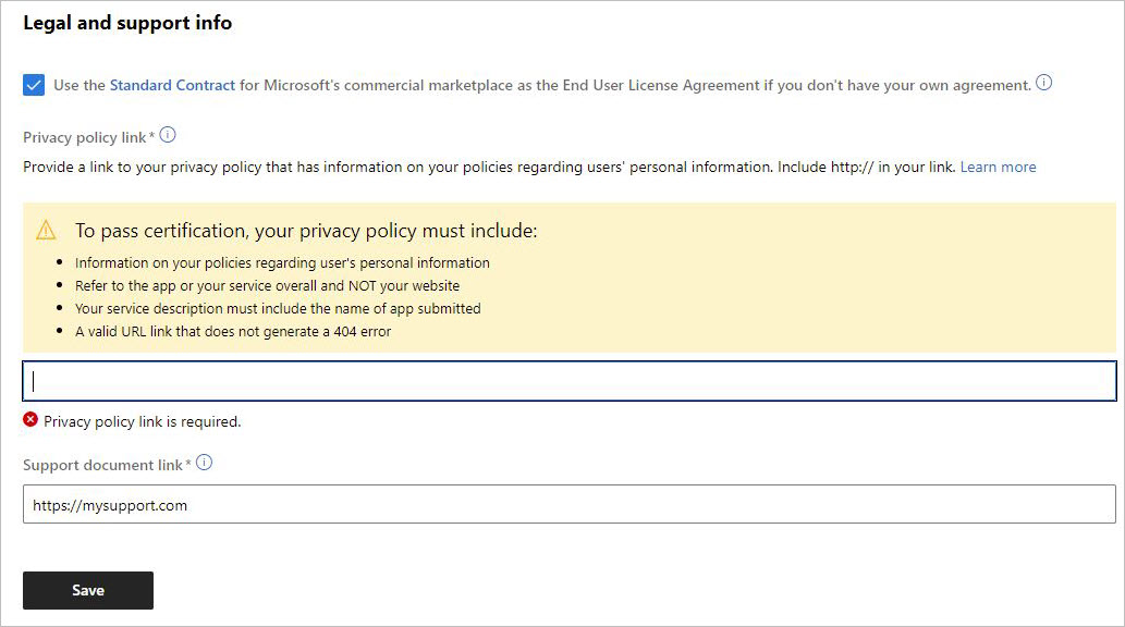 Support information fillable form fields.