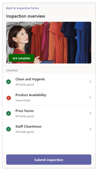Screenshot of the Inspection app for Microsoft Teams.
