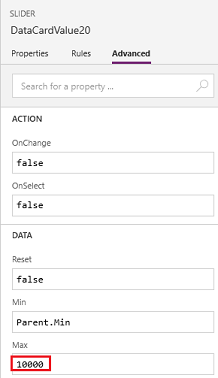 Max property on Advanced tab.