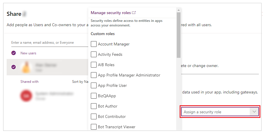 Security role list.