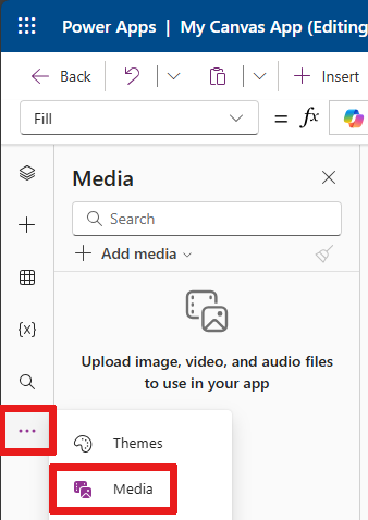 Screenshot that shows how to select the Media option from the authoring menu.