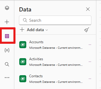 Screenshot that shows where to select the Data menu option from the authoring menu.