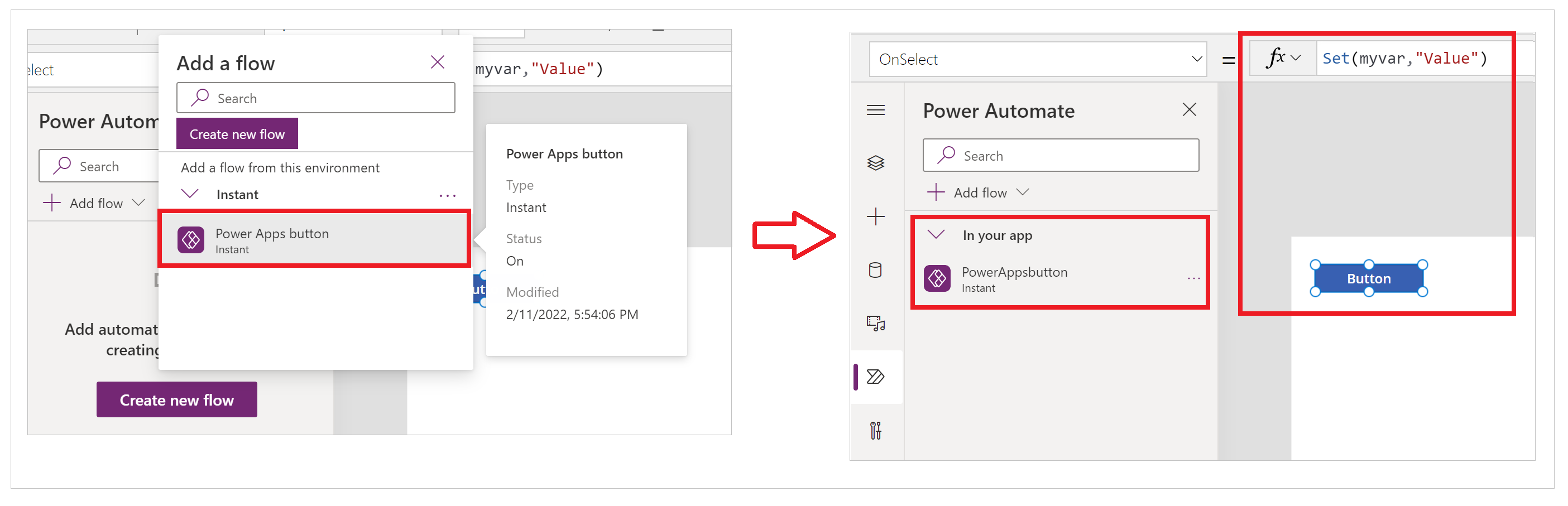 A screenshot showing flow added to OnSelect property of the button that doesn't get replaced after the flow addition.