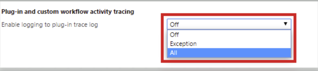 Plug-in trace log settings.