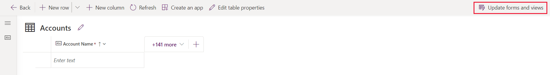 Update forms and views option in table designer.