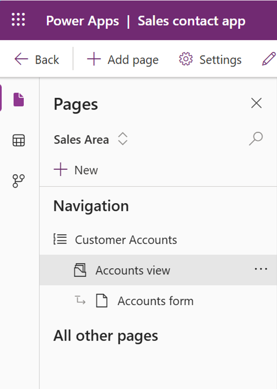 Select the navigation area from the navigation pane