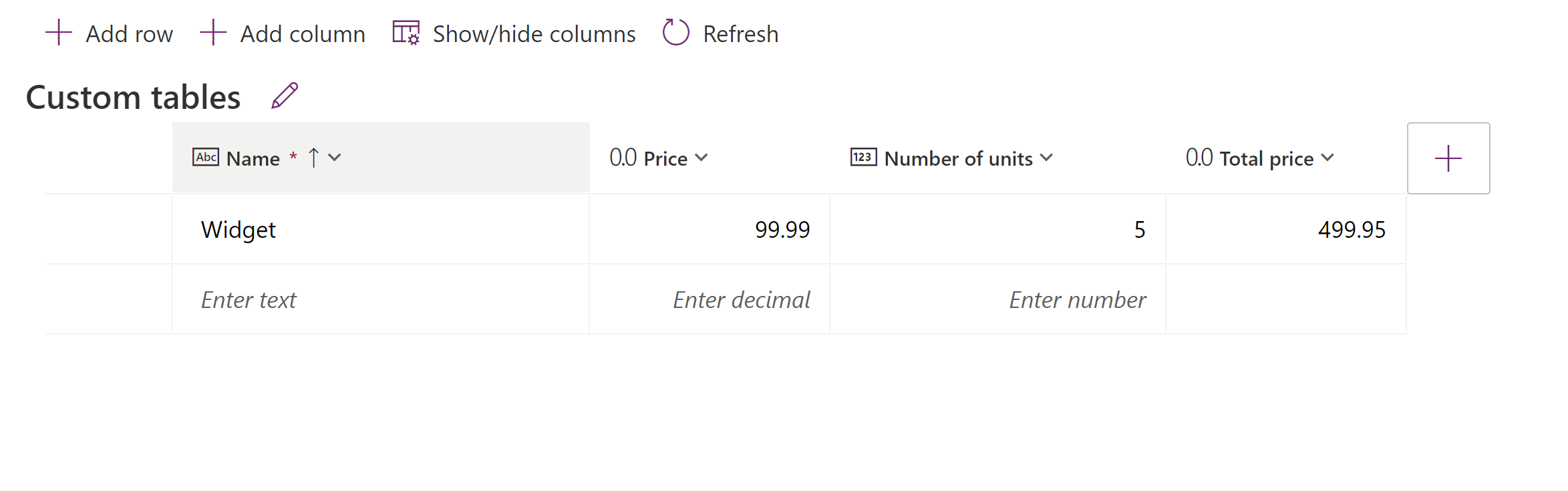 Example record with a formula column