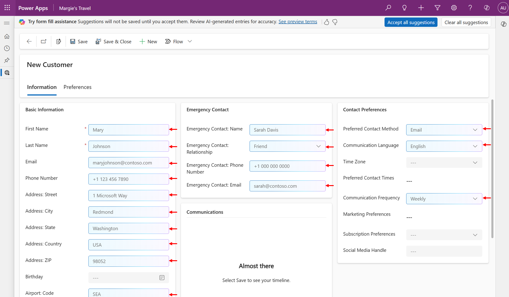 Screenshot that shows form fill suggestions being presented in a form.