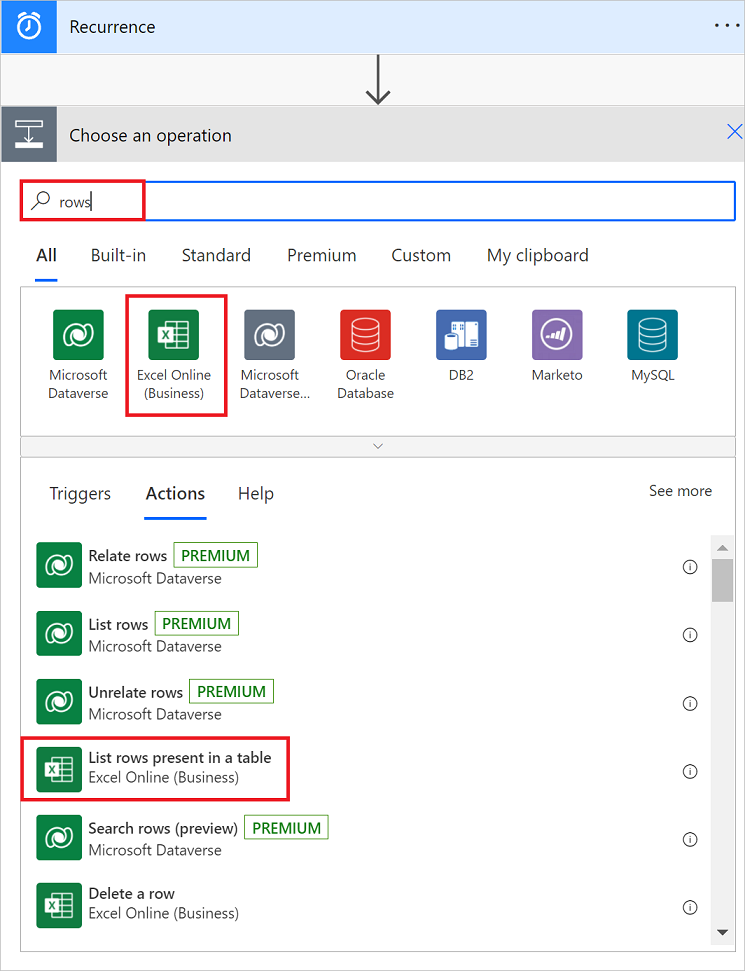 Screenshot of listing rows in a table.