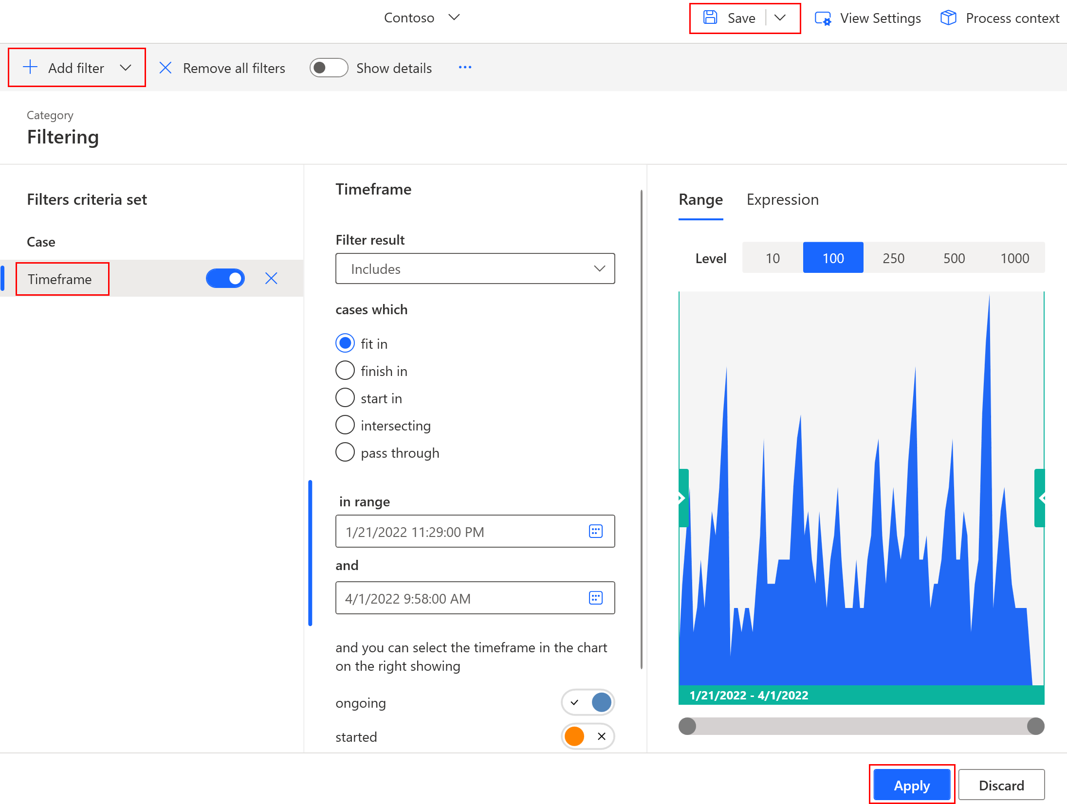 Screenshot of the Timeframe filter.