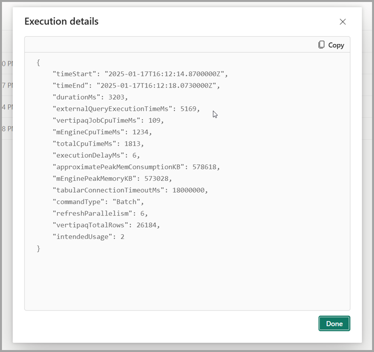 Screenshot of refresh attempt execution details.