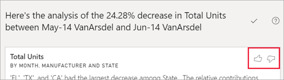 Screenshot of the thumbs up and thumbs down at the top of a visual.