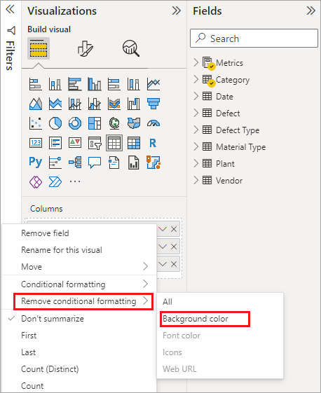 Screenshot of the remove option in conditional formatting menu.