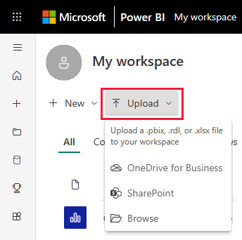 This screenshot shows the Power BI Upload.