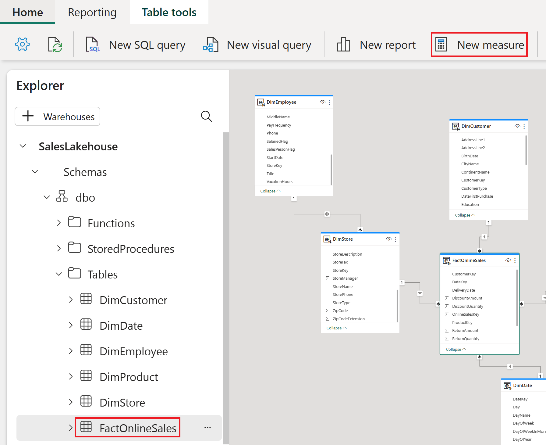 Screenshot of table relationships in the model view.