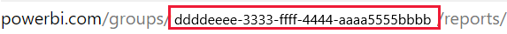A screenshot showing workspace ID GUID in the Power BI service URL