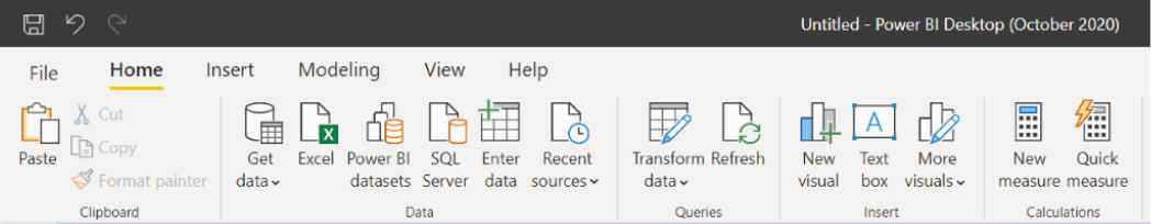 Screenshot of new ribbon in Power BI Desktop for Power BI Report Server.