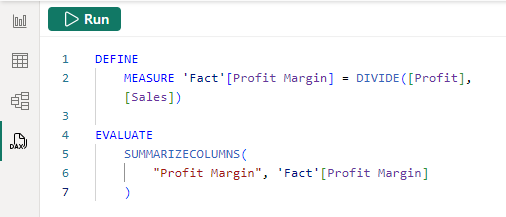 Screenshot of the define and evaluate measure.