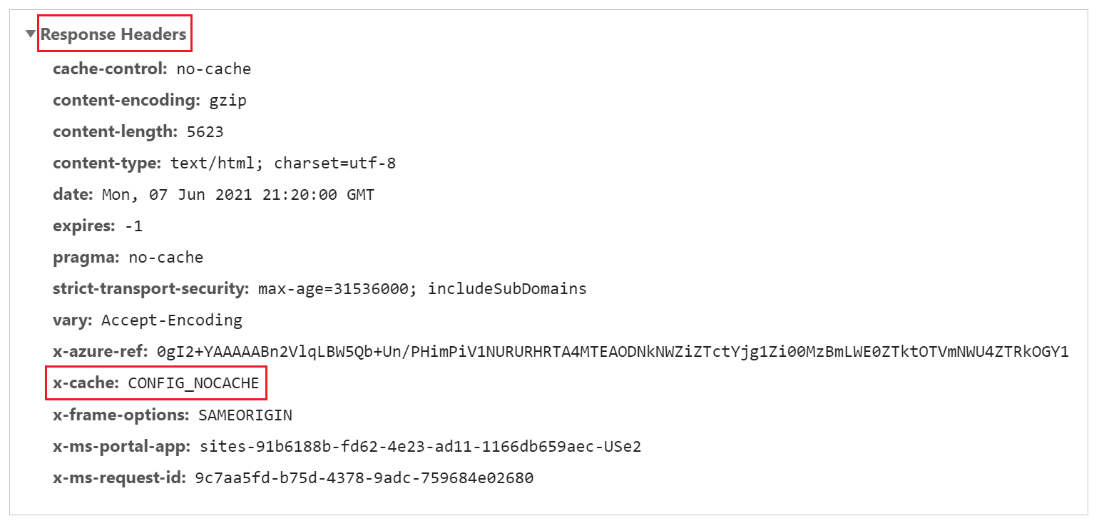 Response header called x-cache with CONFIG_NOCACHE value for a Page.