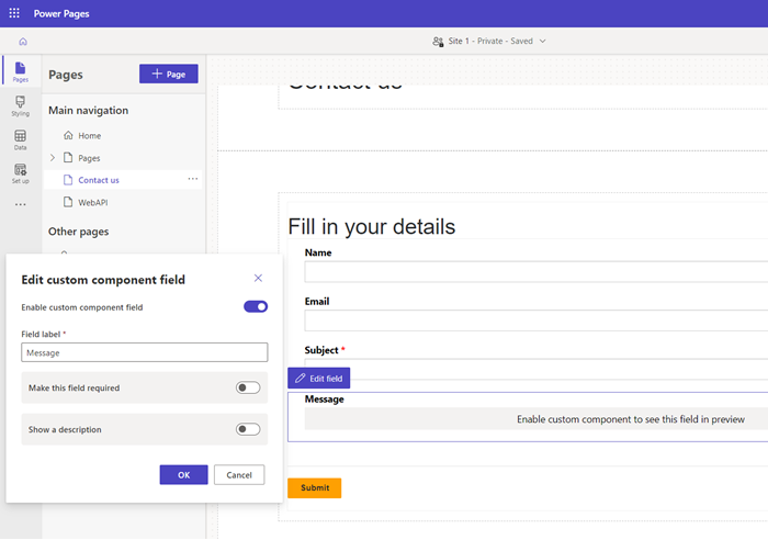 Enable custom component in design studio.