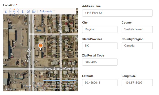 Location data in a form.