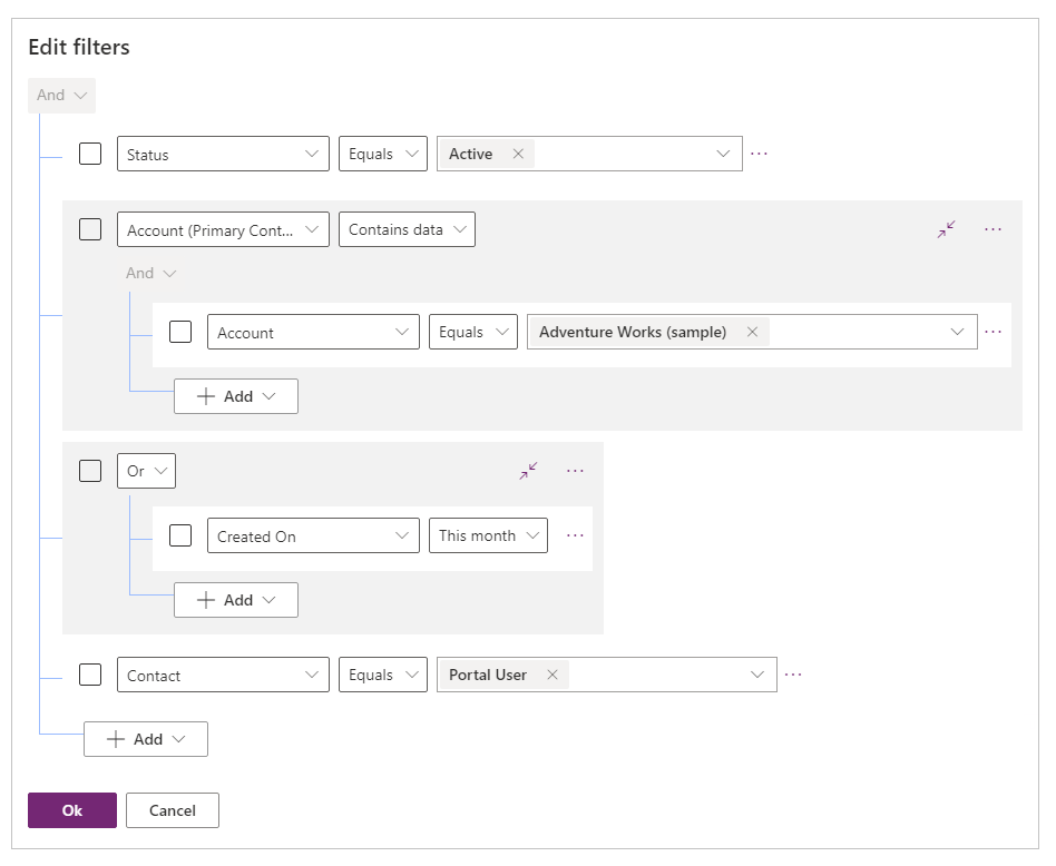 Example view filter criteria.