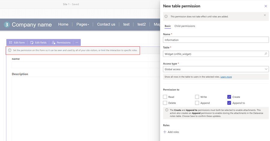 Configure table permissions.