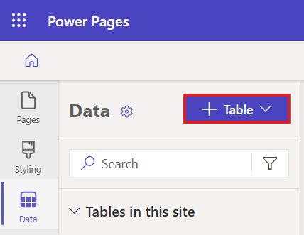 Create a new table button.