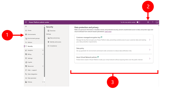 Screenshot of the classic Power Platform admin center.