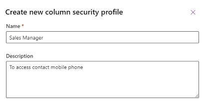 Screenshot showing how to create a new column security profile.